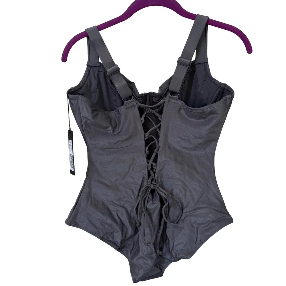TA3 Lifty Swimsuit XL Short B/C Pewter‎ Gray Corset Back One Piece NWT Snatched